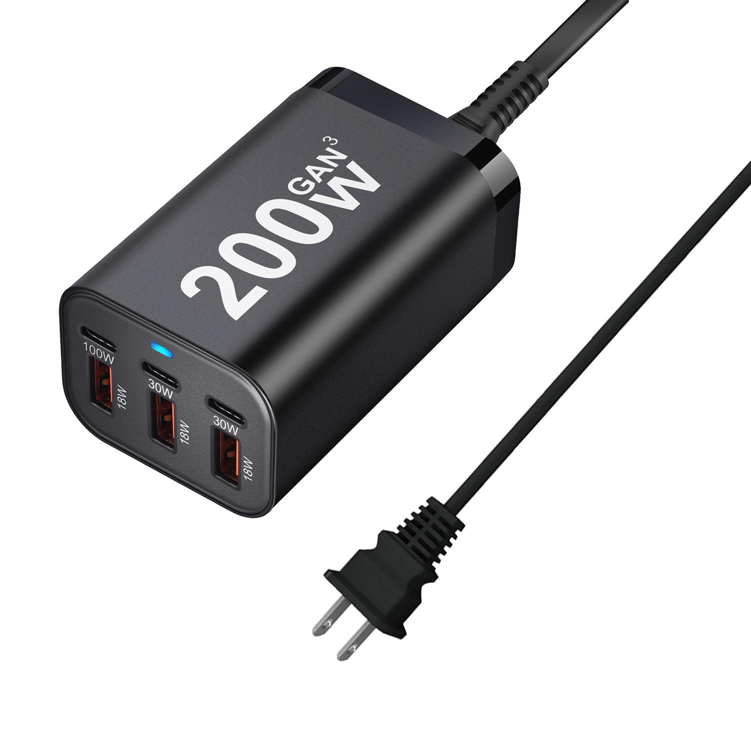 

200W GaN Multi-Port Charger with PD Fast Charging for Laptops & Phones 200W (3C3A) US Plug чорний