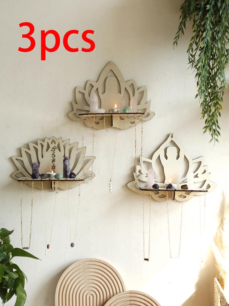 Lotus Ccrystal Shelf Display Black Wooden Wall Shelves Boho Floating Wall Shelf for Bedrooms Offices Living Room Aesthetic Gift