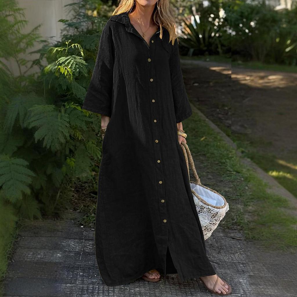 Dress For Women Spring  Long Sleeve Flowy Beach Vacation Long Shirt Dress