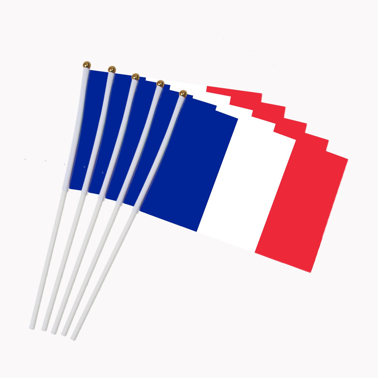 

France Hand Held Small Flag French National Flags on Stick, Mini Hand Waving Flags for World Cup Sports Events Party Decoration 5pcs