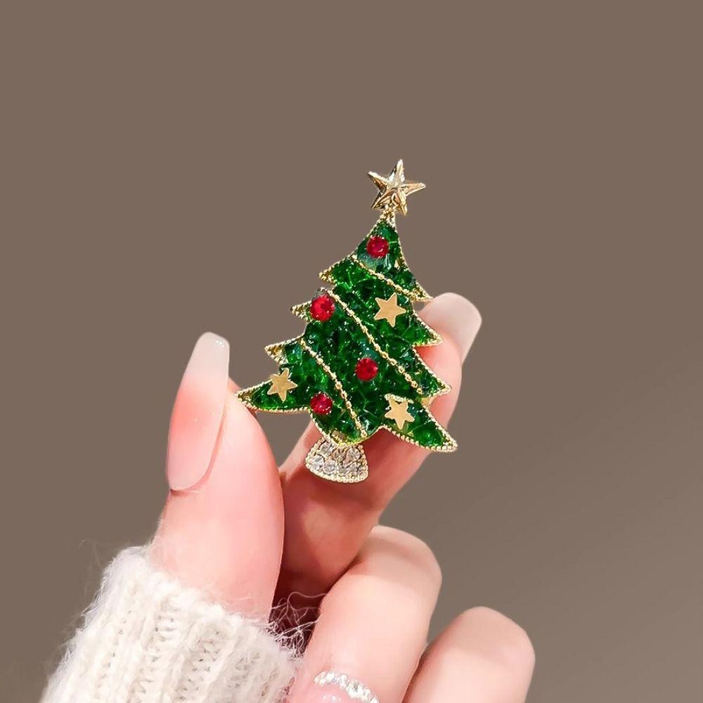 Korean Style Christmas Brooch Snowman Christmas Tree Brooch Cute Enamel Rhinestone Brooches  Girls