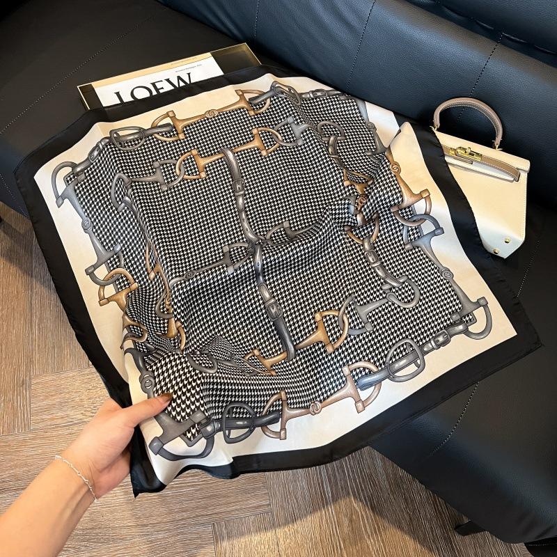 Silk scarf women's spring and autumn decoration versatile ins simple style striped square scarf streamer simulation silk fashion scarf scarf scarf