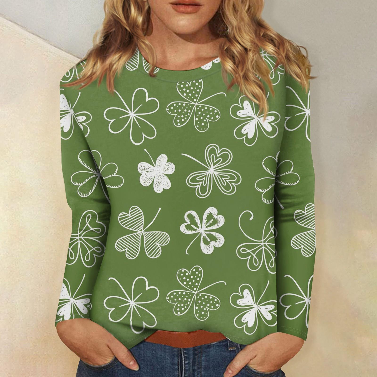 

Женская мода вскользь с длинным рукавом St. Блузка-пуловер с круглым вырезом и принтом ко Дню Святого Патрика XXXXXL