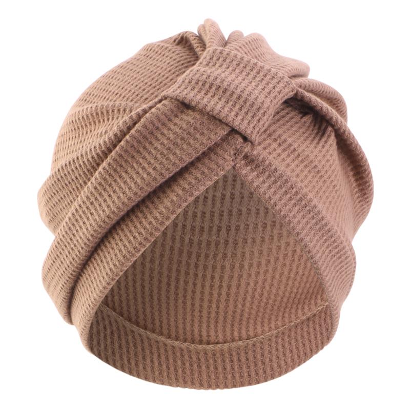New Women's Cotton Thickened Waffle Square Knotted Turban Head Wrap Cancer Chemo Beanies Cap Headwear Cap Bonnet Hair Loss Hat