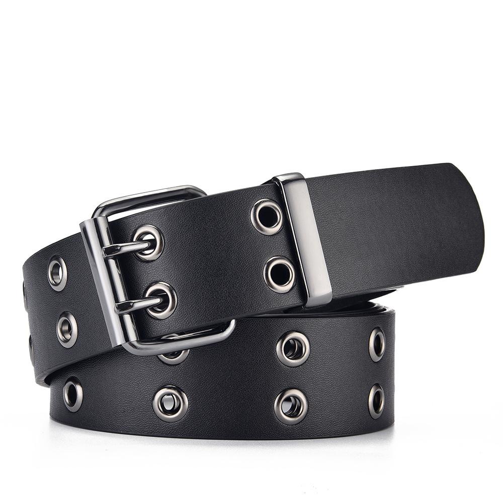 Belt Men'S Pu Leather Double Pin Buckle Belt Men'S Metal Belt Men'S Belt