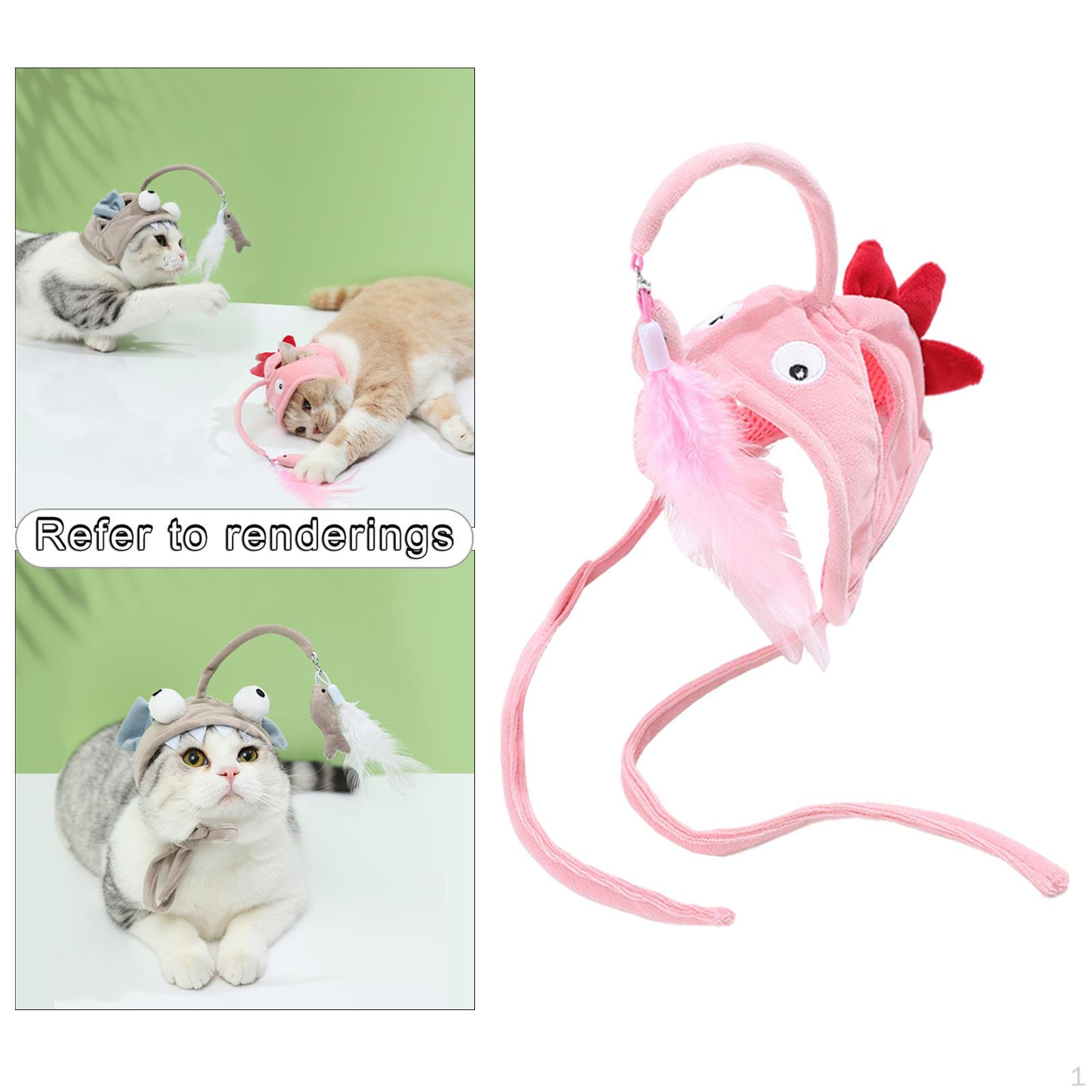 

Feather Toy, Head-mounted Interactive Cat Teaser Stick Toy Catcher for Kitty Kitten Exercise Pink Dinosaur