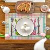 4pcs Buffalo Check Easter Placemats, Featuring Rabbits, Daisies, and Carrots, Perfect for Party, Kitchen, and Dining Room Decor