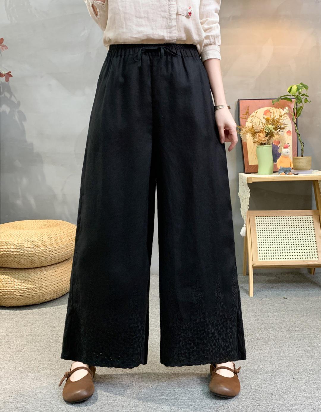 

Women s 2026 Spring Linen Straight Leg Pants - Simple, Elastic Waist, Solid Color, Versatile and Casual. One Size