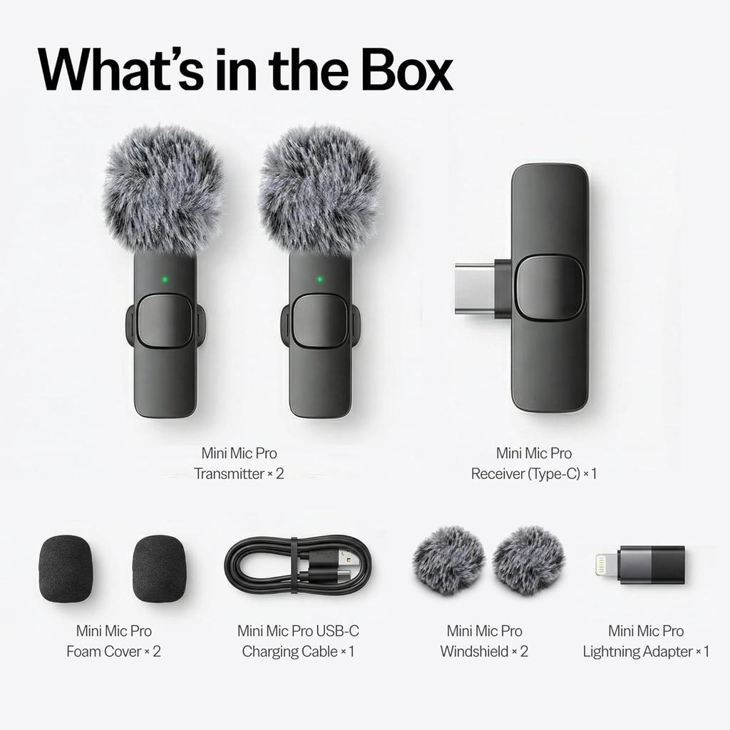 Wireless Microphone Lavalier Microphone for Video Recording - iPhone Mic Crystal Clear Recording with USB-C for Content Creators