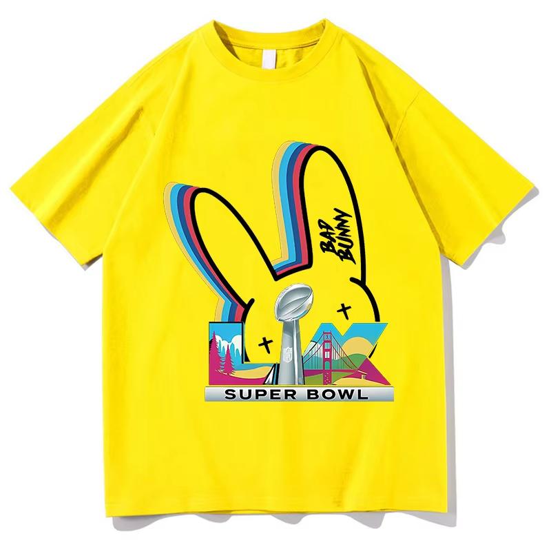Bad Bunny Super Bowl Tshirts Short Sleeve Pure Cotton Oneck Fashion Tshirts Men Women Clothing Unisex Streetwear Hip Hop Tops