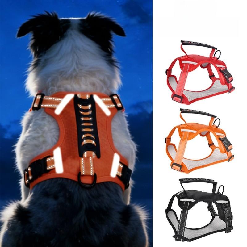 Dog Harness With Reflective Mesh For Medium Large Dogs Nonextendable Pet Leash