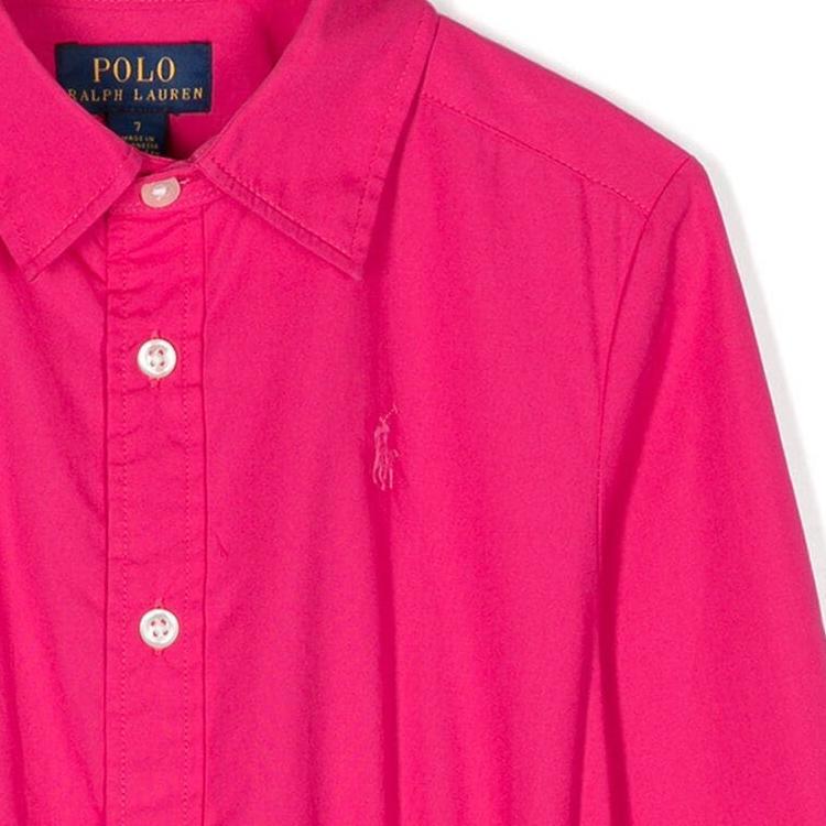 Polo Ralph Lauren Kids Dress Ss24 Solid Color Polo Neck Front Button Long Sleeve Kids Dresses Red 313925702-001