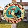 Vintage Metal Tin Sign 20x20cm - Pelican Holding Beer, Round Wall Decor for Bar, Pub, Garage, Man Cave
