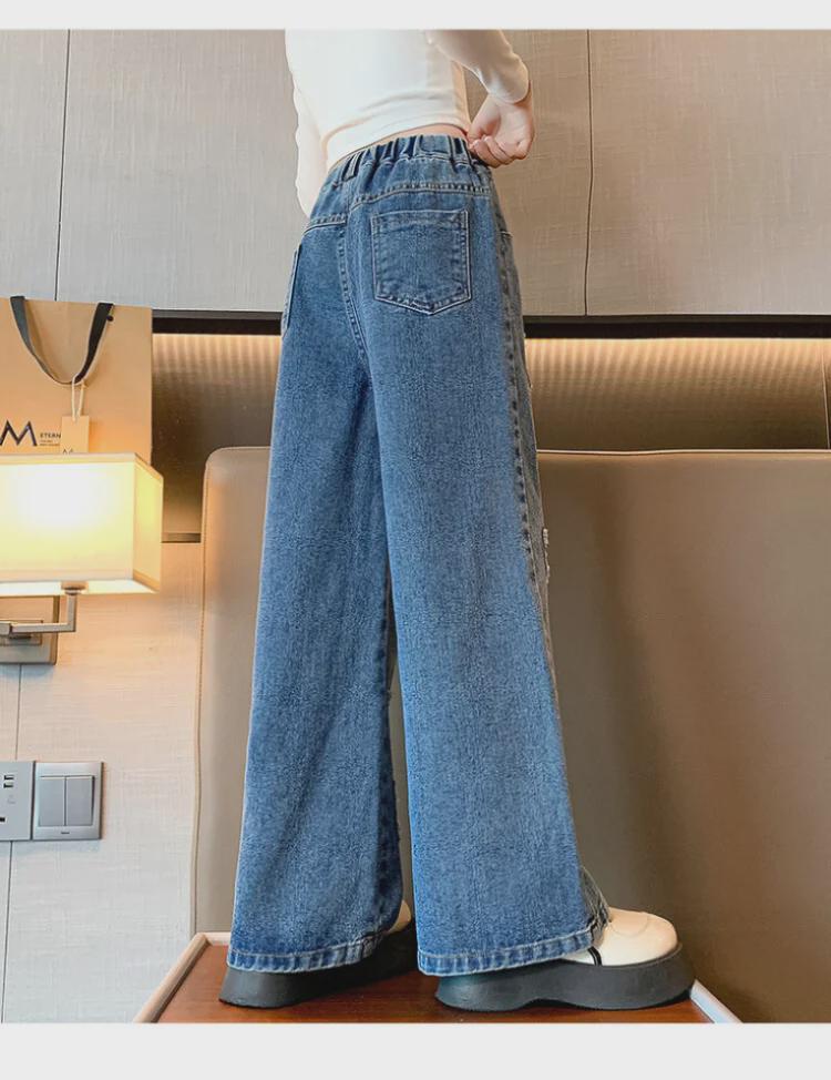 Fasjonable jenters vide jeans: Trendy vår- og høststil for store barn
