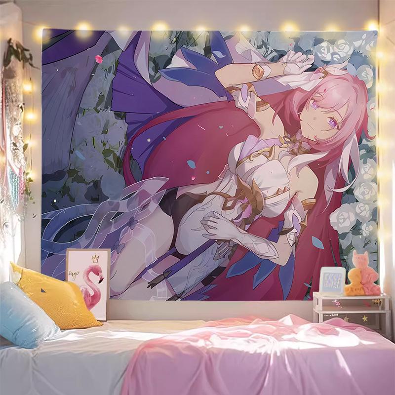 Honkai Impact Elysia Wedding Wall Tapestry Pink Anime Manga Home Decor Retro Style Soft Durable Cozy Aesthetic Gift Cute