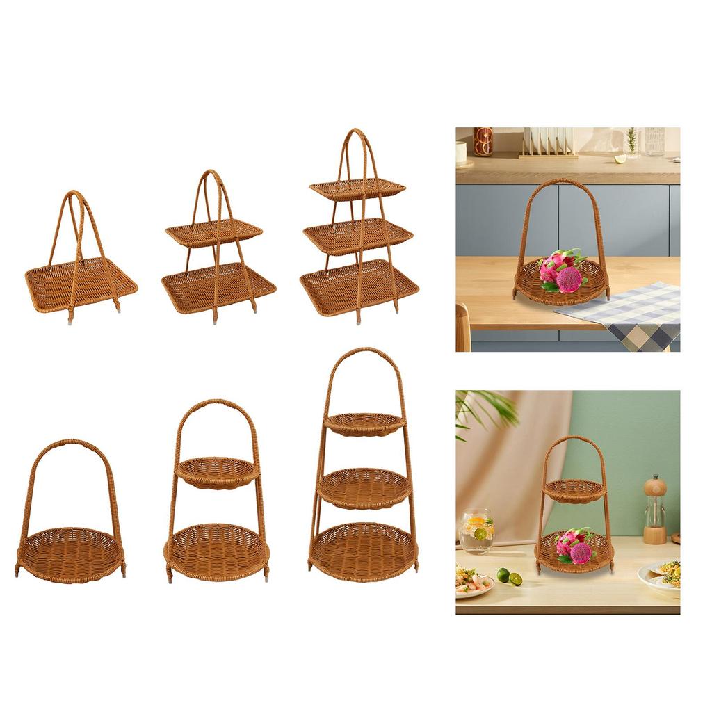 Food Serving Basket Storage Rack Fruit Snacks Holder Lightweight Multipurpose for Toiletries Imitation Rattan with Top Handle