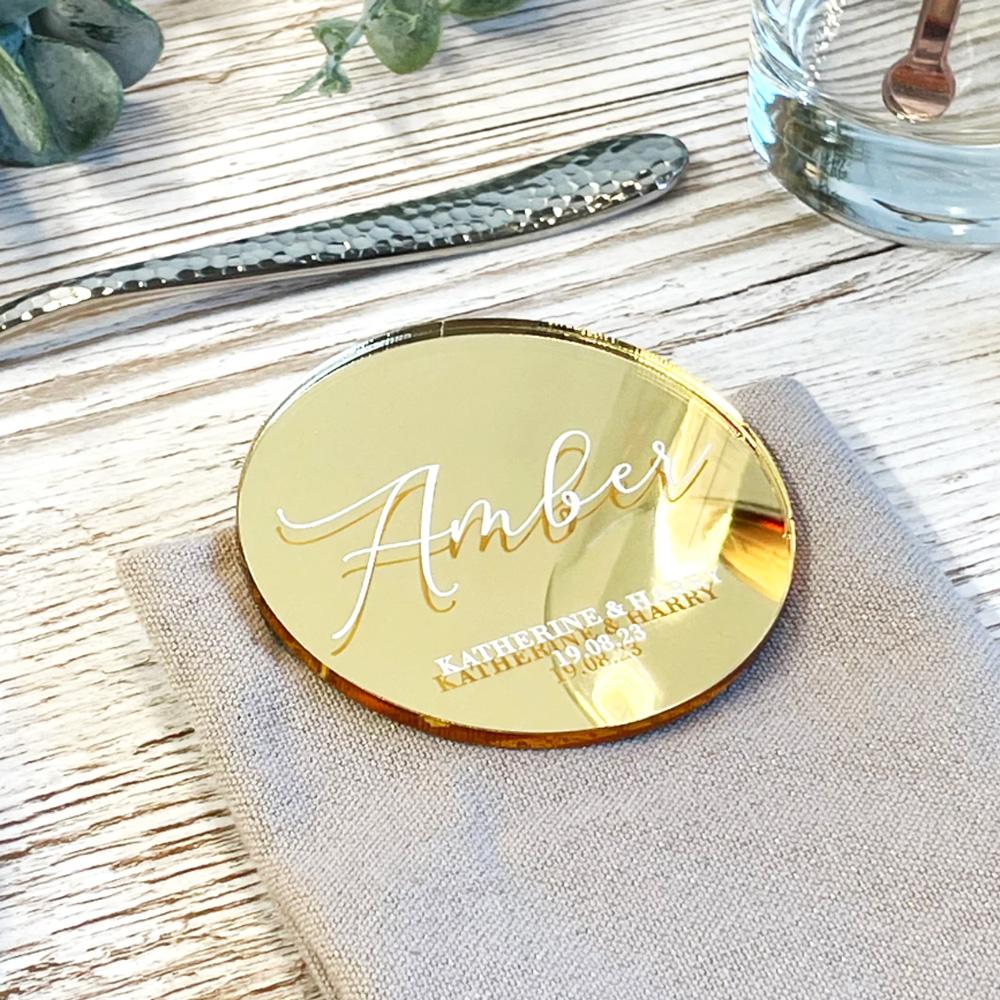10Pcs Personalised Acrylic Wedding Party Place Names Round 8-10cm Mirror Acrylic Custom Wedding Decor Place Card Party Gift 10pcs 5CM