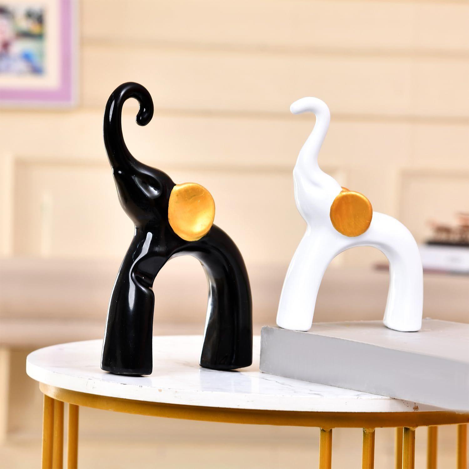 

Элегантный керамический декор «Двойной слон» | Современный взгляд на мудрость и силу | Идеально для изысканного интерьера – Набор из 2 штук, Черный и белый