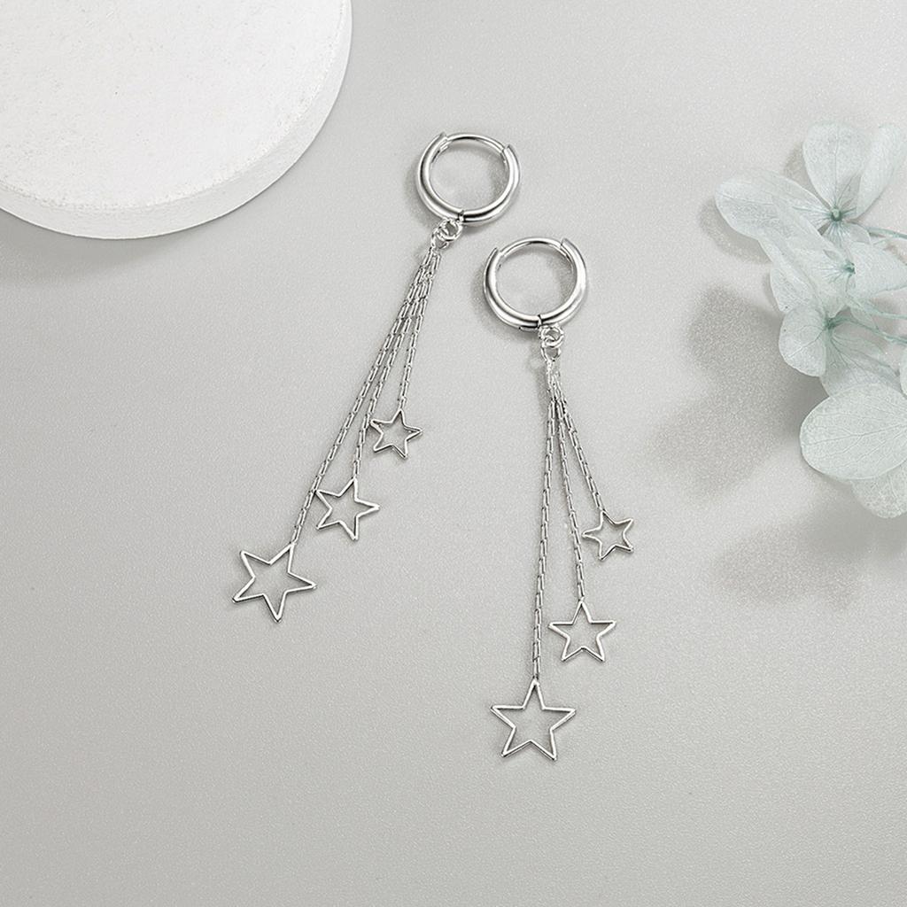 Elegante Beliebte Drei-Sterne-Creolen Für Damen   Kupfer Party-Schmuck Schöner Langer Quasten-OhrringElegant