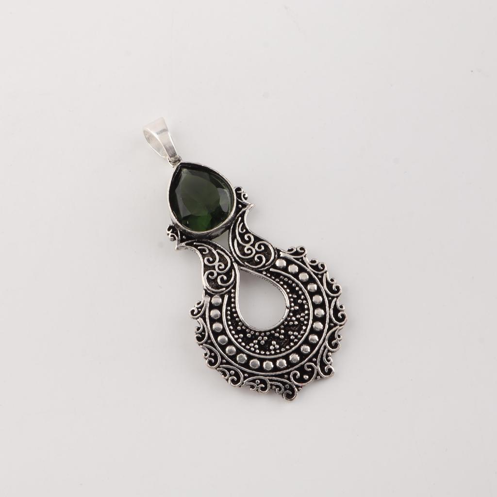 Green Tourmaline Gemstone 925 Sterling Silver Women Jewelry Pretty Oxidize Pendant 1.8" CP-45-14
