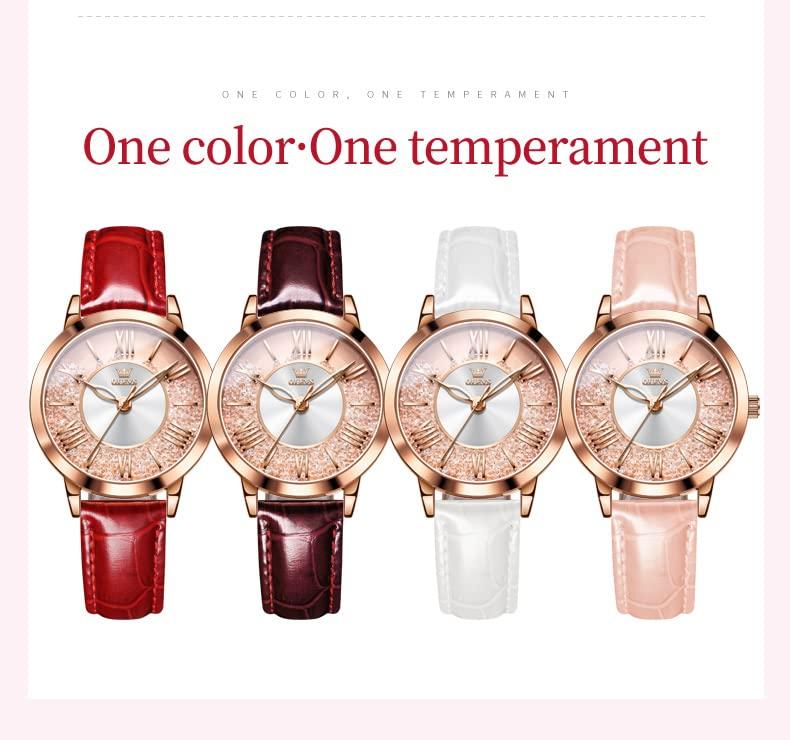 OLEVS Watch Popular Quartz Arm Watch Ladies Glitter Dial Diamond Quicksand Waterproof Luminous Present Day Watch for Women Pink Women's Mother's