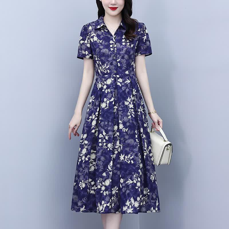 La Chapelle Women's Summer Slimming Dress with Frog Buttons