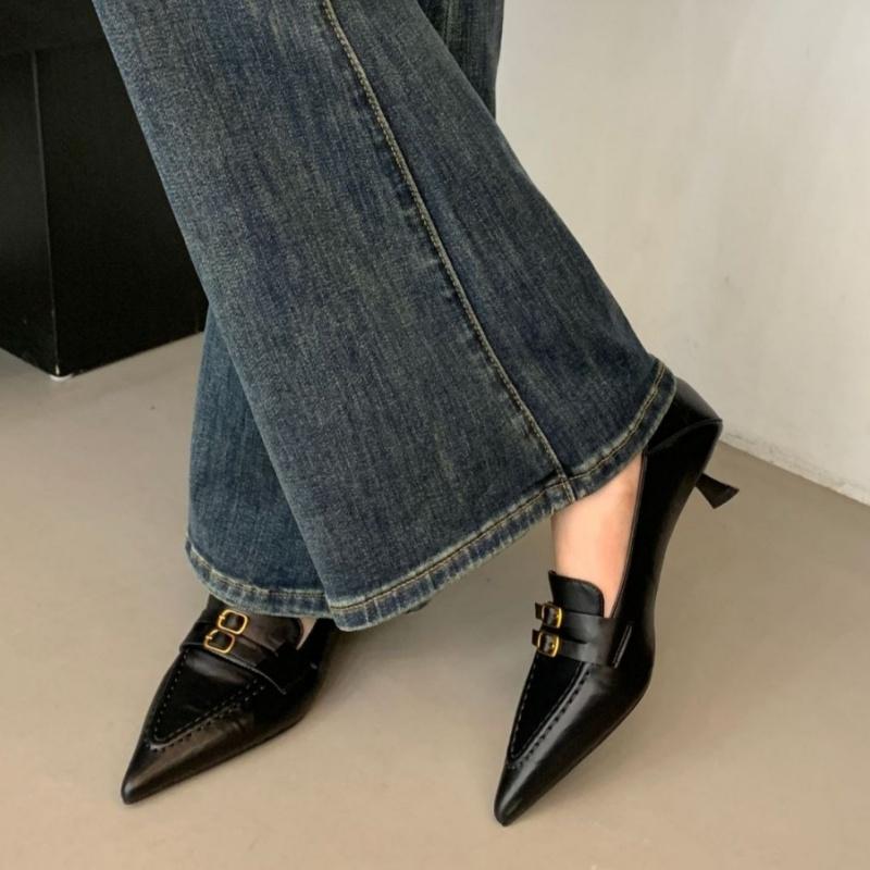 

Женские кожаные туфли-лодочки с острым носком 2025 новый стиль высокое качество элегантные мягкие удобные повседневные мокасины обувь профессиональная одинарная обувь 39 чёрный