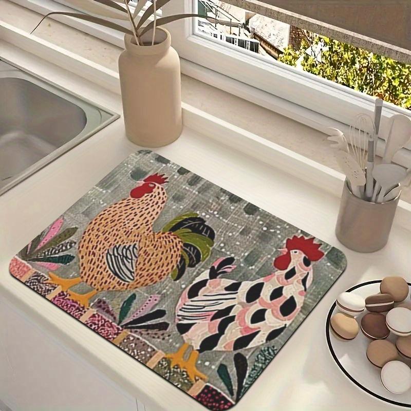

1 шт. резиновый коврик для сушки с ретро-шикарным принтом курицы для кофейни, кухонного ковра, столовой посуды, прочного диатомового грязевого коврика для стола, коврика для домашних животных, кофейной посуды 50*80 CM