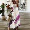 Women Plus Size V Neck Short Sleeve Printed Straight Maxi Dress