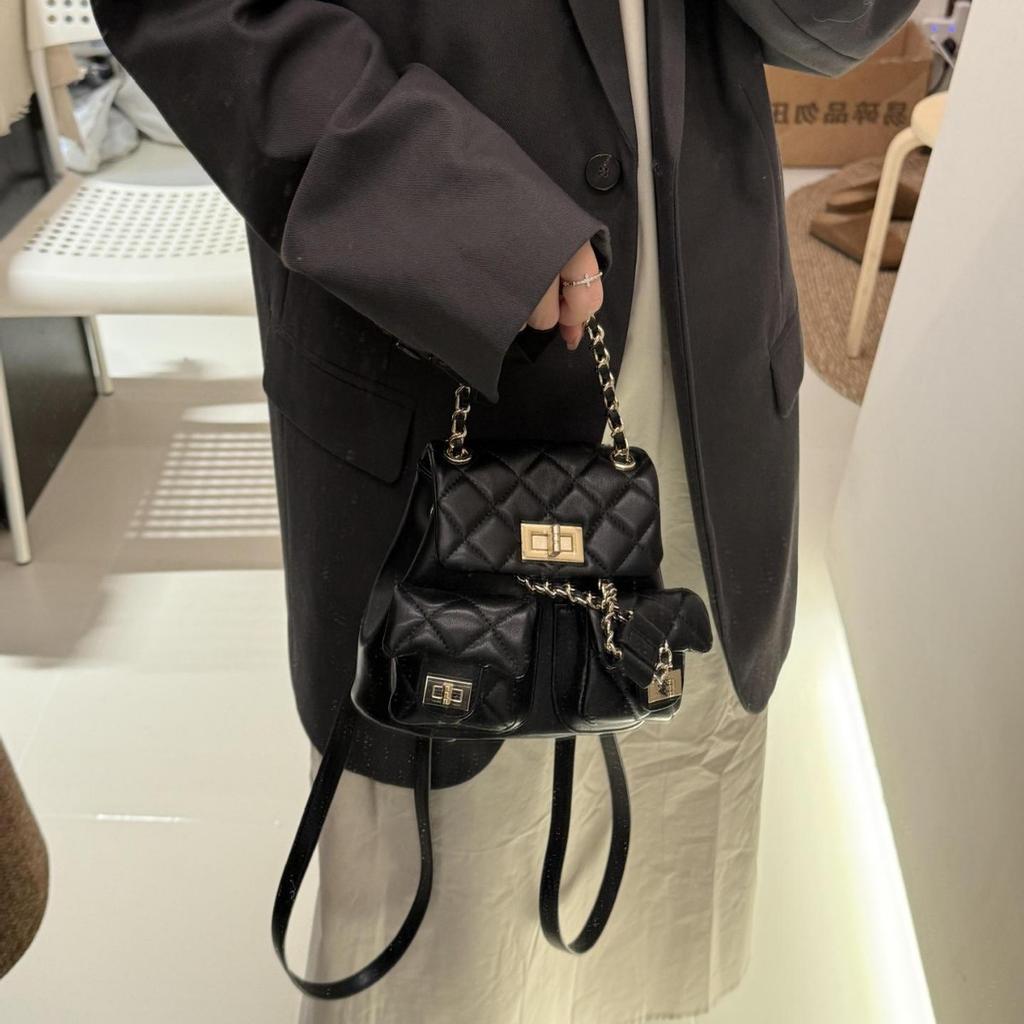 Xiaoxiang genuine leather little frog mini backpack women's high-end sense versatile first layer sheepskin rhombus chain bag small backpack