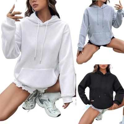 Hooded Sweatshirt For Women In Solid Color, Thickened With Plush Lining, Kangaroo Pocket, Suitable For Casual And Sporty Wear In Autumn And Winter