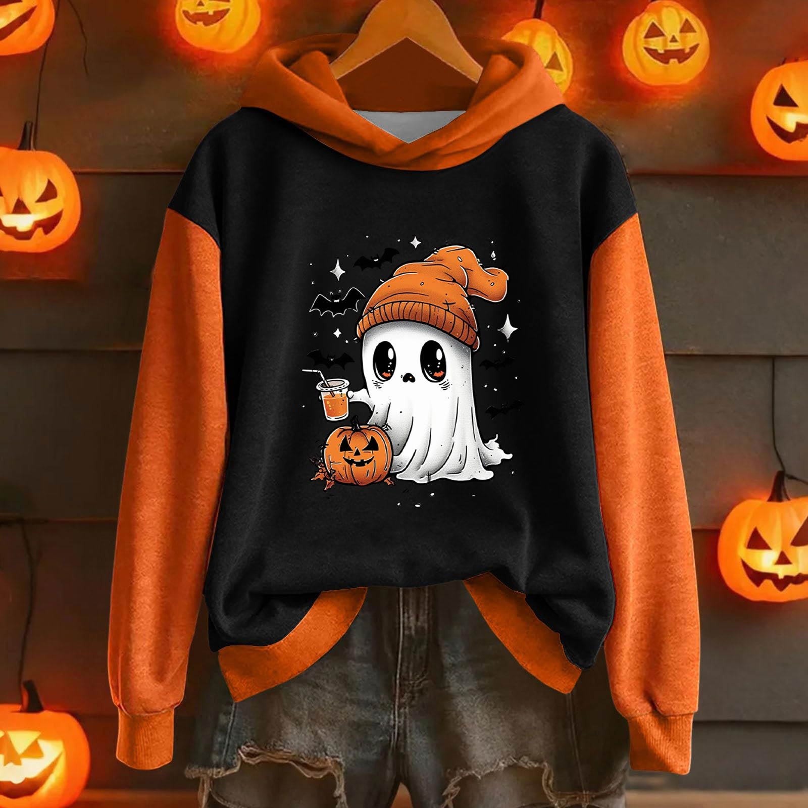 

Женская повседневная и модная толстовка с капюшоном с длинными рукавами и принтом на Хэллоуин, теплая рубашка, свободная и удобная толстовка M чёрный