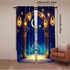 2Pcs Curtain Islamic Traditional Lanterns Backdrop Golden Dome Profile Moon Stars Decor For Living Room Bedroom