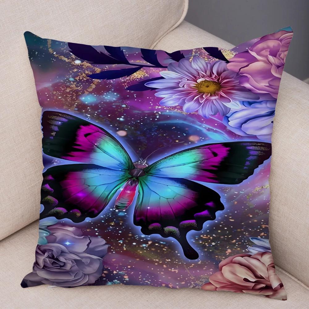 Tecknad Blomma Fjäril Djur Kuddfodral Dekor Blomma Kuddfodral för Soffa Hem Bil Fantasi Skog Mjuk Plysch Kuddfodral