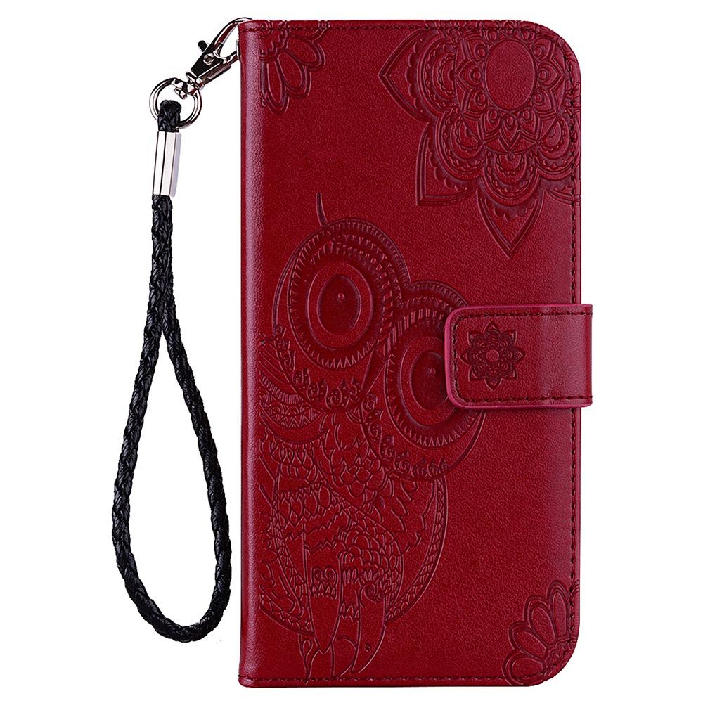 For Samsung Galaxy S25 Ultra Case Owl Flower Imprinted Leather Cover Wallet with Strap
