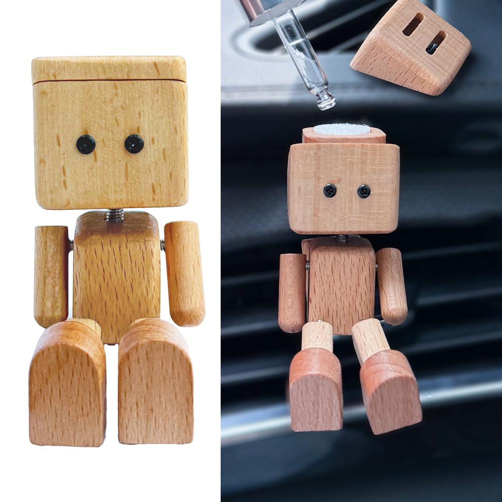 Shaking Feet Wooden Doll Robot Car Aromatherapy Diffuser Cute Car Interior Ornaments Air Outlet Decor Accessories Creative Gifts