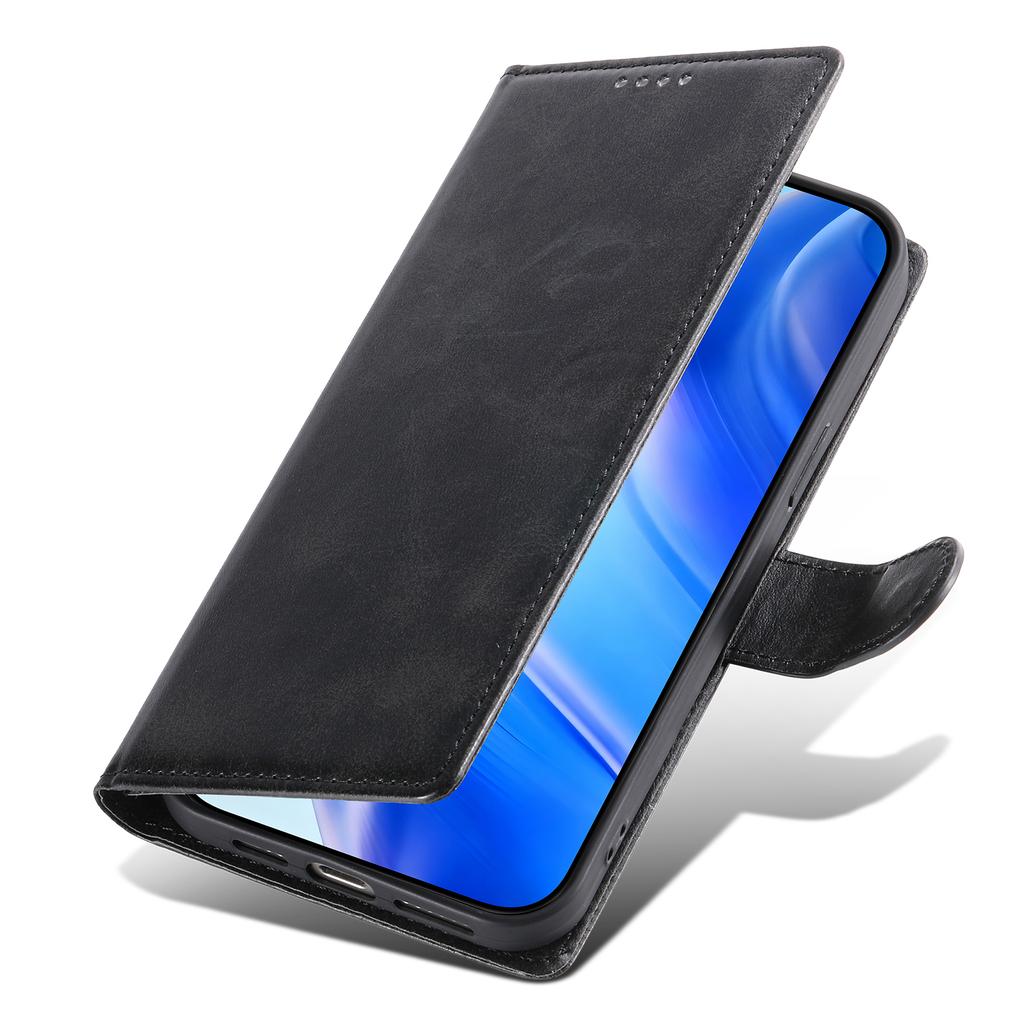 For iPhone 17 Pro Max Case Stand Wallet Calf Texture PU Leather Flip Phone Cover with Wrist Strap