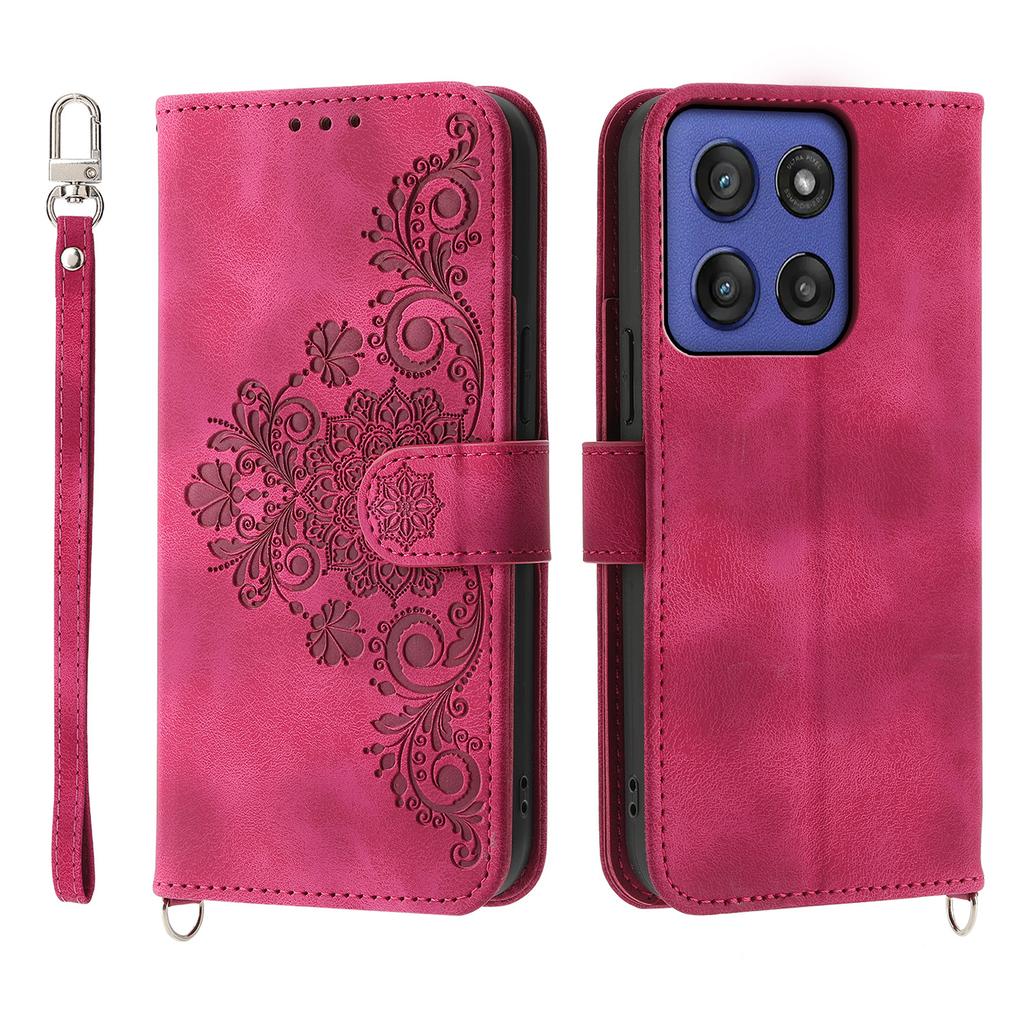 For Motorola Moto G56 5G Case Flower Pattern PU Leather Wallet Phone Cover with Strap