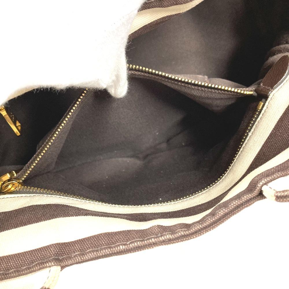 Prada Canapa Logo Border Bag Tote Bag Hand Bag Canvas Brown/White