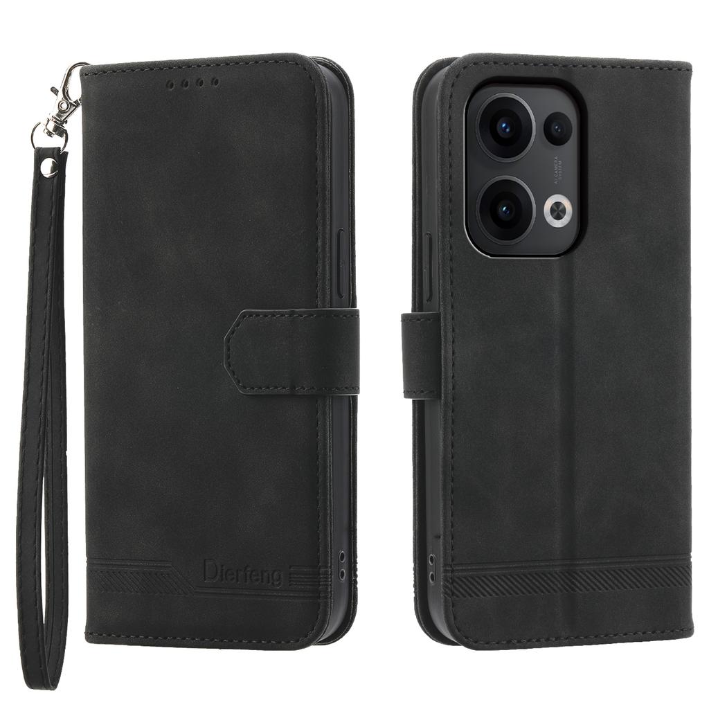 DIERFENG DF-03 For Oppo Reno13 5G (Global) Leather Case Lines Imprint Wallet Phone Cover