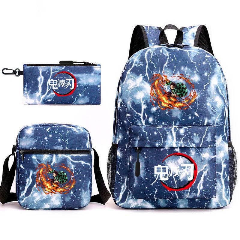 New schoolbag animation three-piece set heat transfer schoolbag small shoulder pencil bag primary and secondary school students backpack