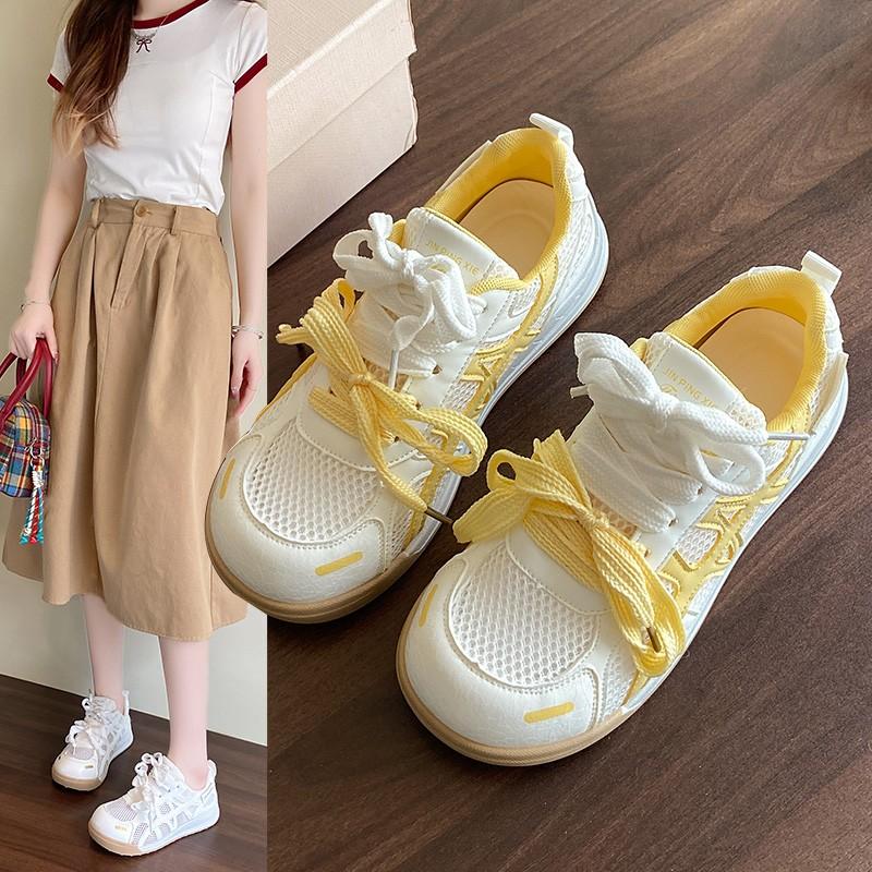 Fashion Women's Casual Shoes Round Toe Lace-up Flat Sole Mesh (Air Mesh) Women's Sports Shoes Dress Sport Fashion Zapatillas De Mujer