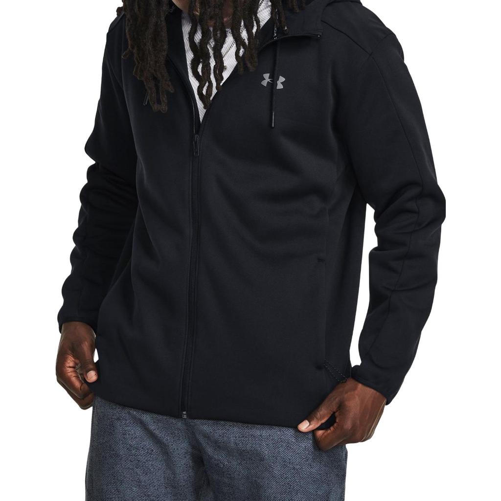 Under Armour Solid Color Casual Zip-Up Hoodie Jacket Men Jackets Black 1378824-001