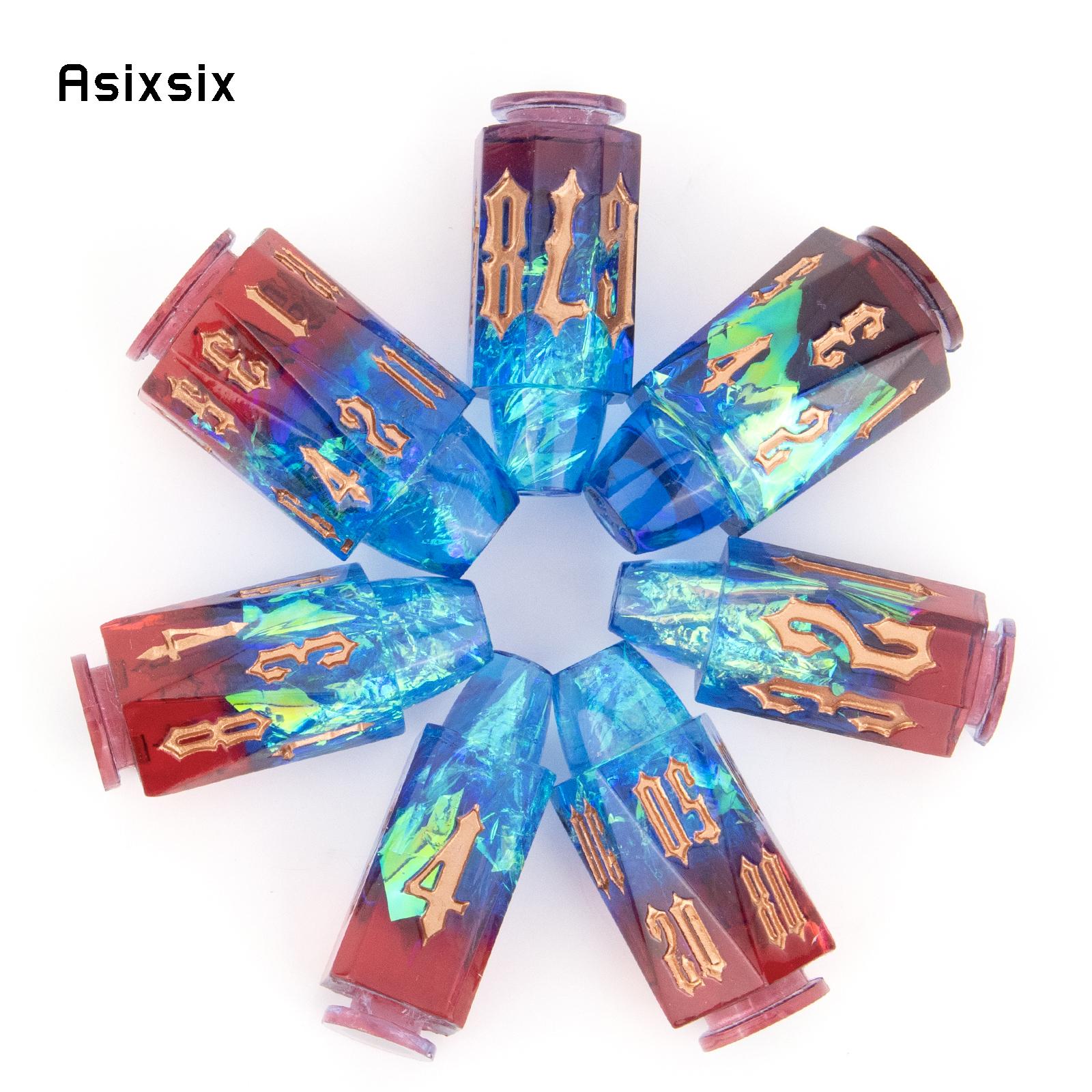 

7 Pcs Red Blue Bullet Resin Golden Number Sharp Edge Dice Polyhedral Dice Suitable for Role-Playing RPG Board Game Card Game