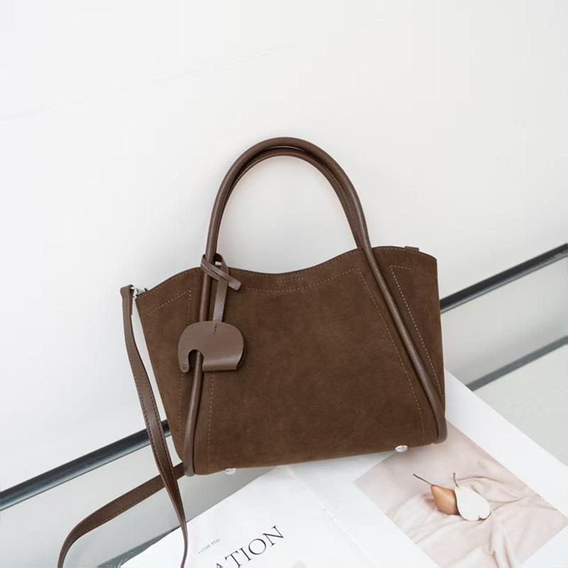 Frosted Cowhide Autumn Winter New Exquisite Handbag Basket Bucket Bag High-end Niche Single Shoulder Crossbody Women's Bag