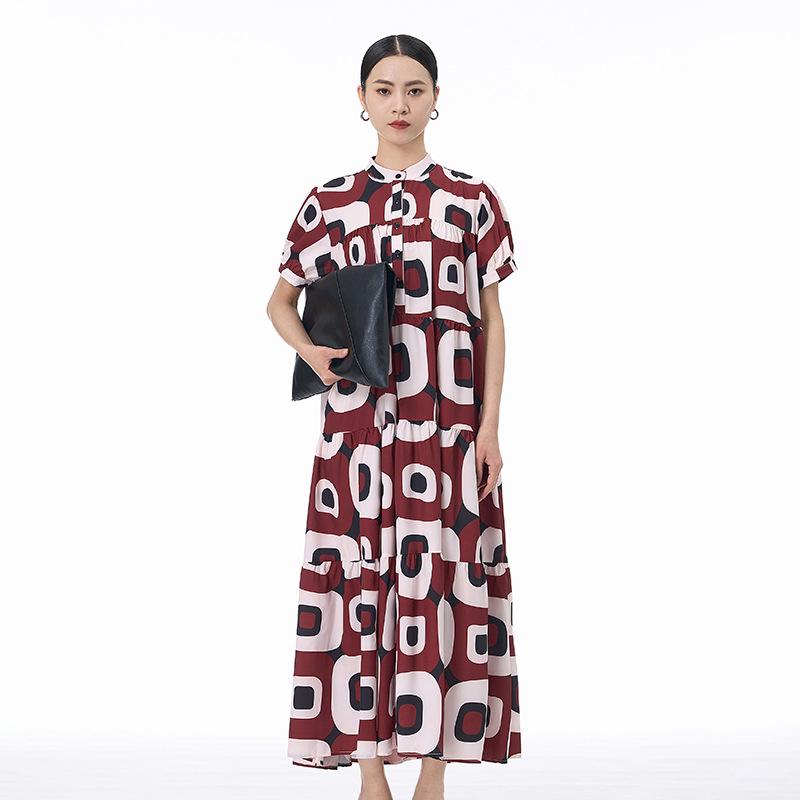 2026 Summer Retro Short Sleeve Cake Dress - Plus Size, Loose Fit, Slimming Women s Fashion One Size