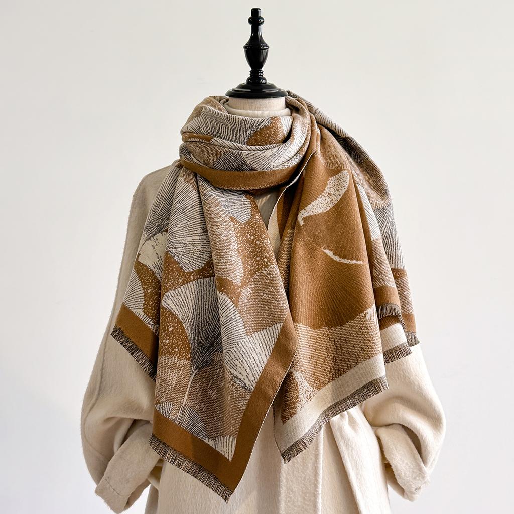  Luxury Brand Women's Cashmere Scarf - Winter Warm Tasseled Striped Printed Pashmina Shawl, Foulard & Poncho