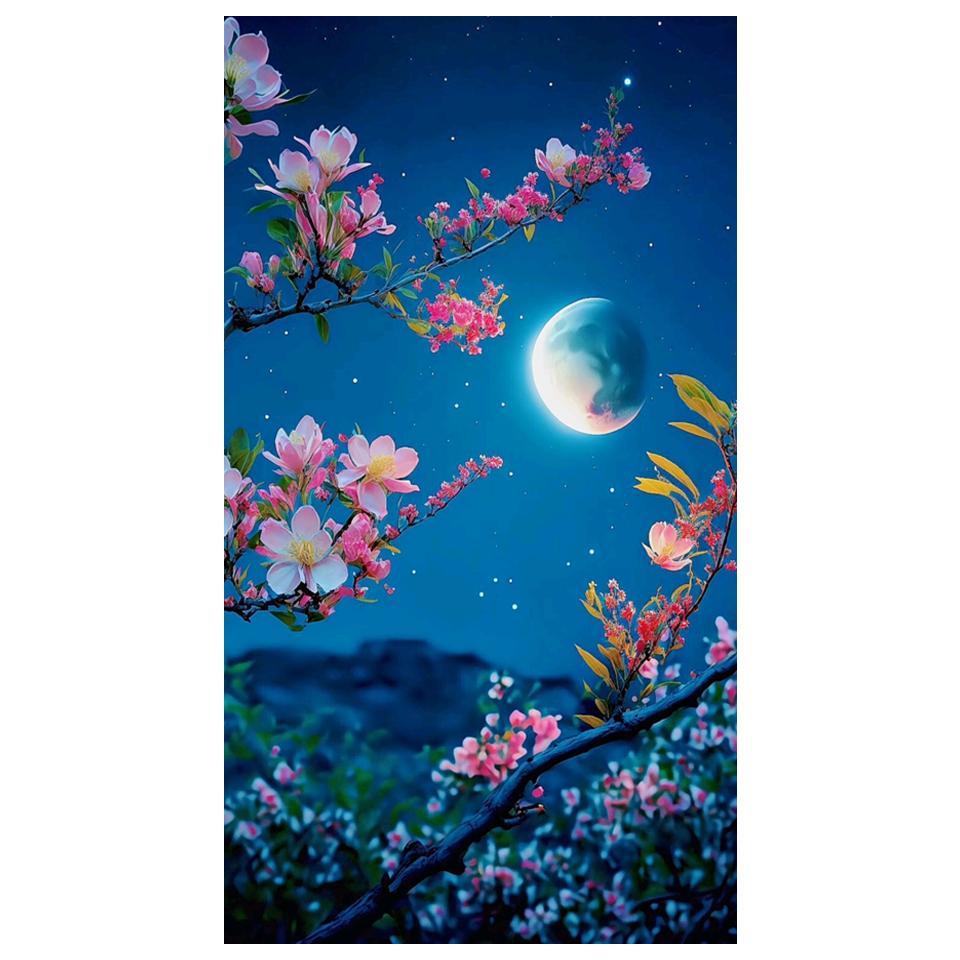 Großes 5D-Diamantgemälde zum Selbermachen, Neuankömmling, Mond, Blumen, Landschaft, voller Diamant-Mosaik, Stickerei, Kreuzstich, Kunst, Heimdekoration