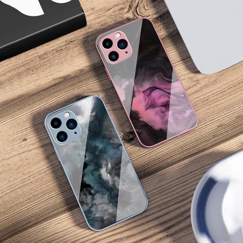 Geometrischer Farbverlauf Für iPhone 16 Pro Max 15 Pro 14 13 12 Mini 11 XS Max XR 7 8 Plus SE 2022 Gehärtetes Glas Handyhülle