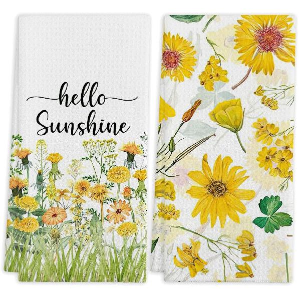 QIYUHOY Spring Summer Cottagecore Purple Lavender Wildflowers Kitchen Tea Towels, 16 X 24 Inches Set of 2 Cotton Dish Towels Dishcloths, Dish Cloth